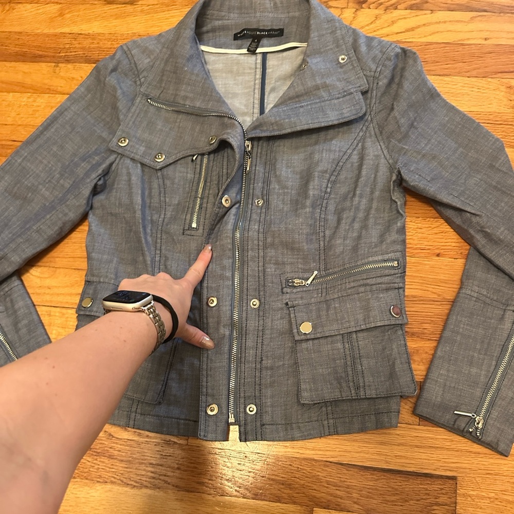 White House Black Market Blue Linen Utility Jacket - Picture 6 of 6